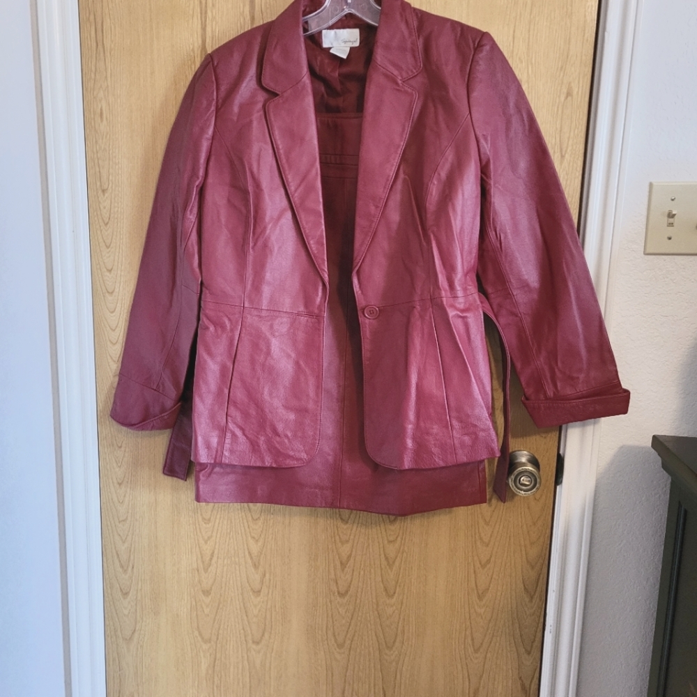 Spiegel Genuine Leather Dark Red Jacket and Skirt Suit size 12